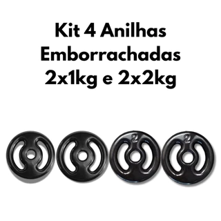 Kit 4 Anilhas Emborrachadas 2x1kg e 2x2kg Musculação Treino Força Fitness Academia
