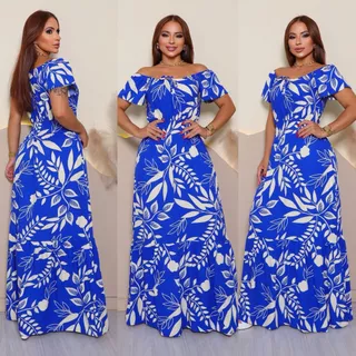 Vestido Feminino Longo Com Manga Ciganinha De Viscolinho Com Lastex Na Cintura em Oferta na Shopee