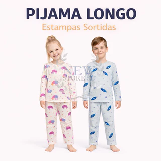 Pijama Infantil Unissex 100% Algodão 02 ao 10 Calça e Manga Longa Confortável Estampas Divertidas em Oferta na Shopee