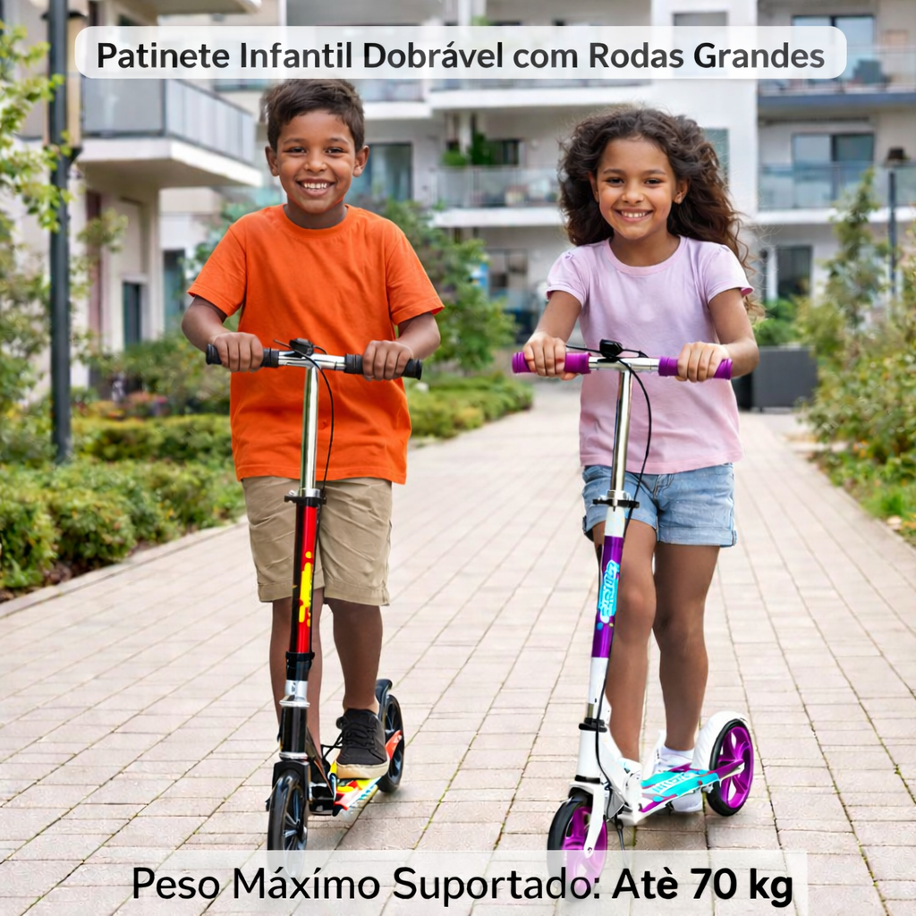 Patinete Infantil Dobrável com Rodas Grandes para Meninos e Meninas