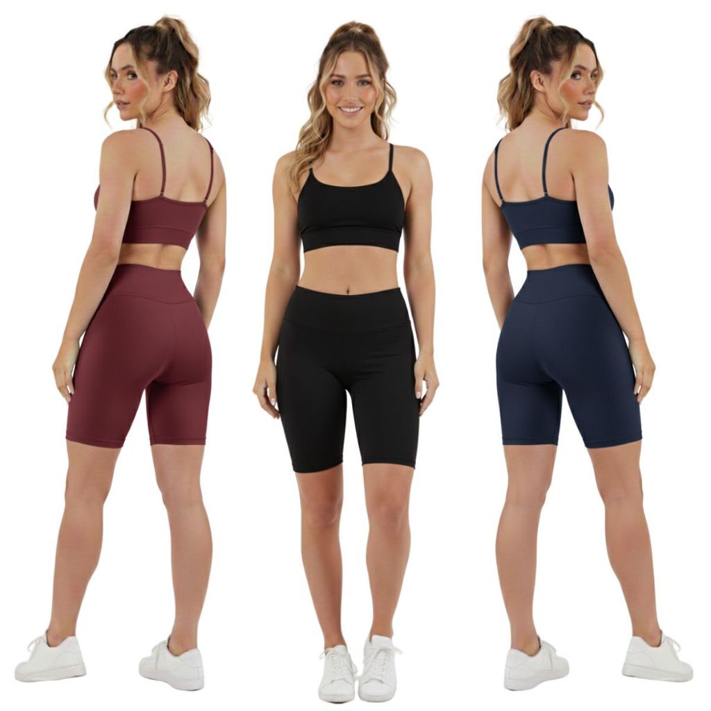 kit 3 bermuda legging ciclista KIT 2 lisa cintura alta suplex short fitness excelente qualidade