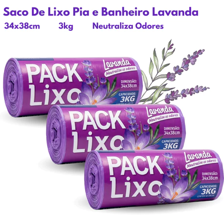Saco de Lixo Perfumado Lavanda Kit Com 1/2/3 40/80/120 Sacos Para Pia e Banheiro Neutraliza Odores Econômico Resistente