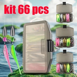 Kit Com 66 peças isca de peixe / isca suave / falsa isca / T cauda isca suave estrada falsa isca conjunto