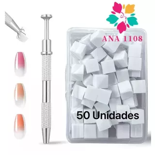 ANA 1108 Kit Esfumado Perfeito Unhas Aplicador em Metal+50 Mini Esponjas Descartável Nail Art Unhas em Gel em Oferta na Shopee
