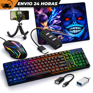 Kit Mobilador Completo Hub Tipo C Mouse Gamer Teclado Semi Mecânico Mouse Pad Tripe em Oferta na Shopee