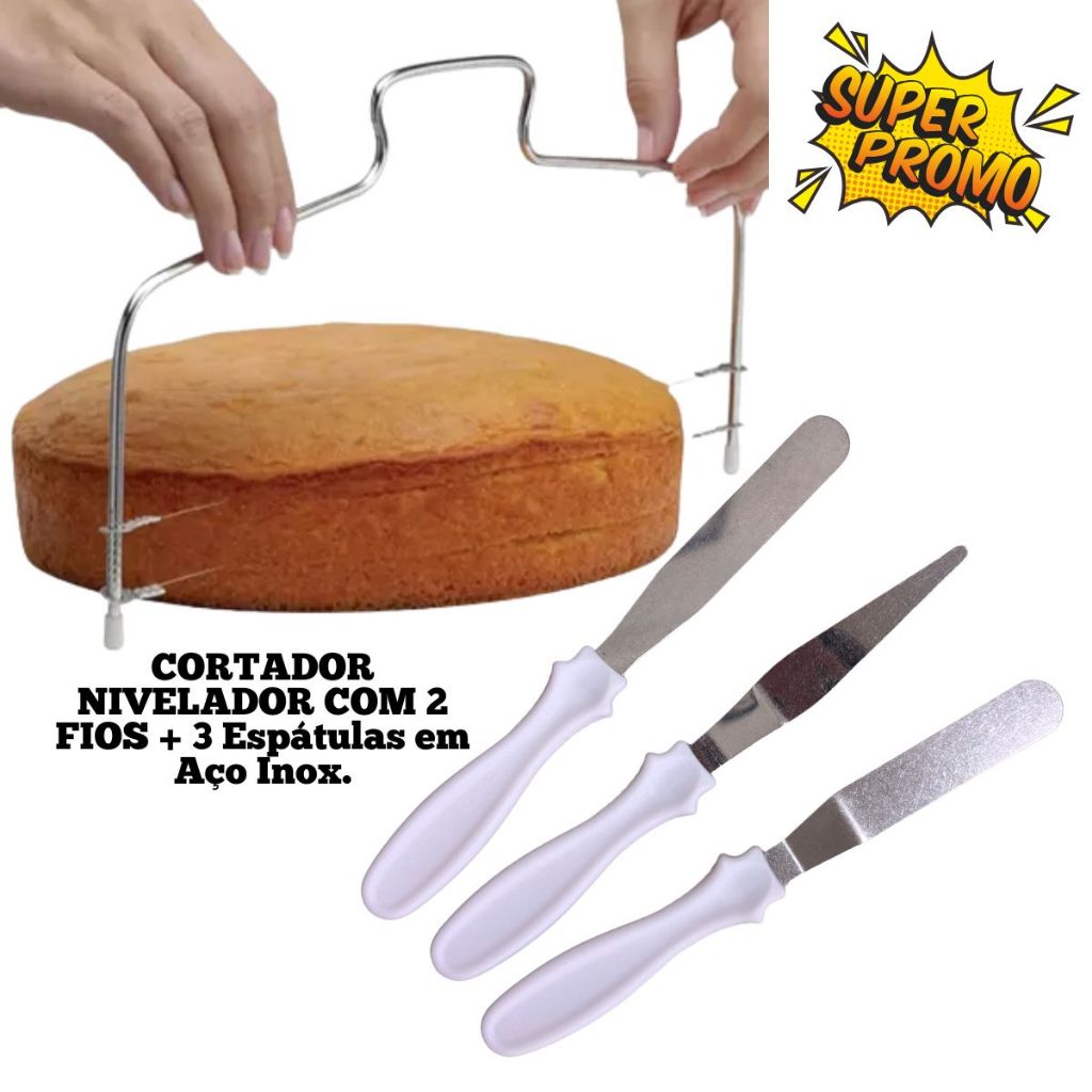 Kit Cortador Nivelador E 3 Espátulas Para Confeitar e Fatiar