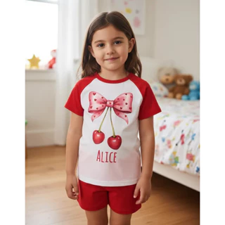 Pijama Cerejinha Laço personalizado com Nome, Festa Do Pijama Cerejinha Cereja em Oferta na Shopee