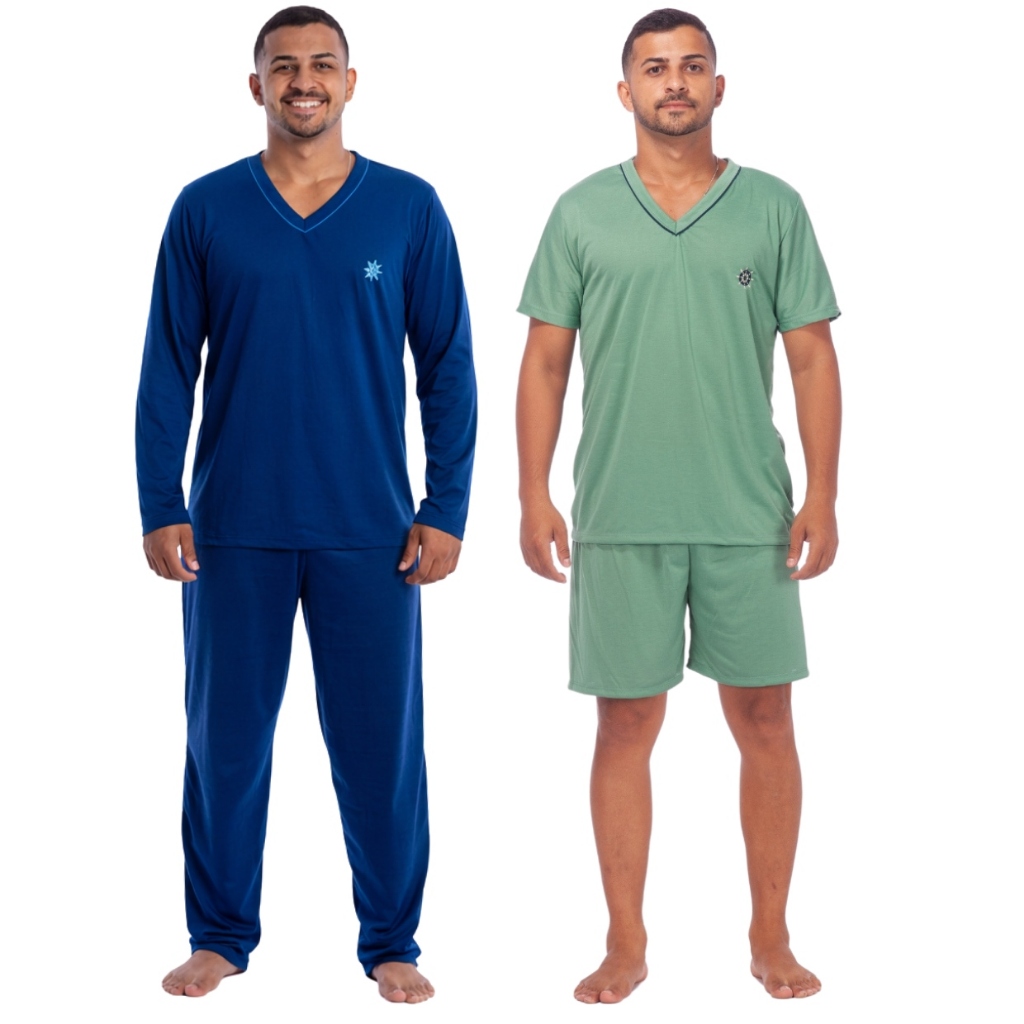 Kit 2 Pijamas Masculino Malha Inverno e Verão Promoção em Oferta na Shopee