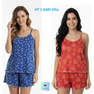 Kit 2 Pijama Baby Doll Feminino em Malha Suede / Conjunto Feminino Short Doll Confortavel Feminino Pijamas em Oferta na Shopee