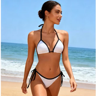 Biquíni Feminino Fio Dental Moda Gringa Blogueira Calcinha Cavada de amarrarTendencia Bicolor com Bojo em Oferta na Shopee