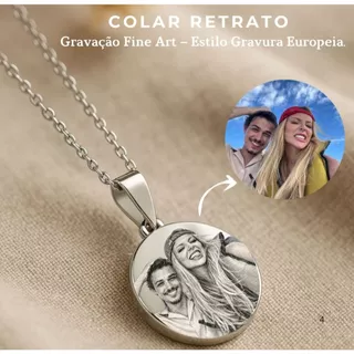 Corrente Aço Inox medalha foto Gravação Artística – | Presente Especial namorados avos amigos