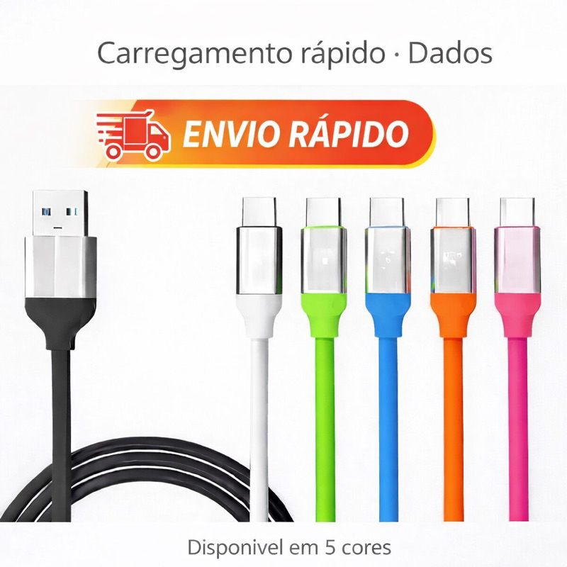 Cabo USB Tipo C, Resistente Emborrachado 1,20 metros