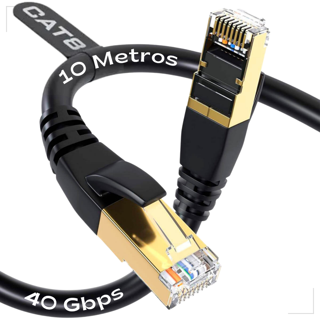 Cabo De Rede Cat8 Blindado 10 Metros 40gbps 2000mhz Cobre Banhado Ouro ...