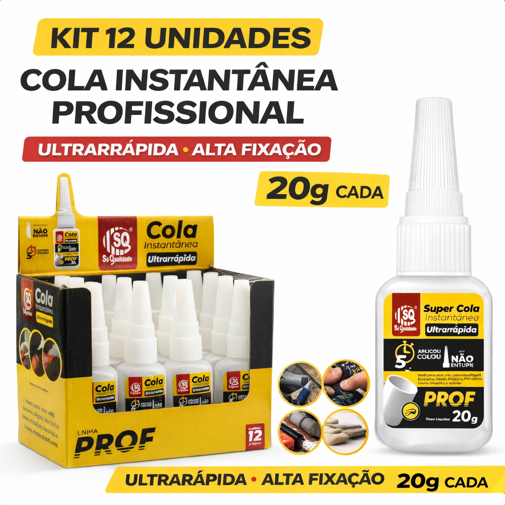Kit 12 Cola Instantânea Profissional 20g Super Forte Ultrarrápida ...