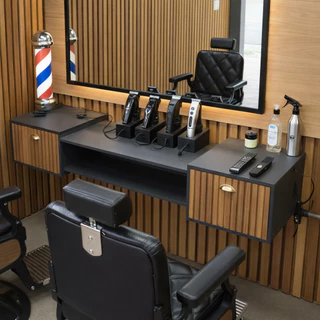 Bancada Barbearia com 2 Portas e Nicho Suspensa Para Corte de Cabelo e Barba 180CM Retrô Leão em Oferta na Shopee