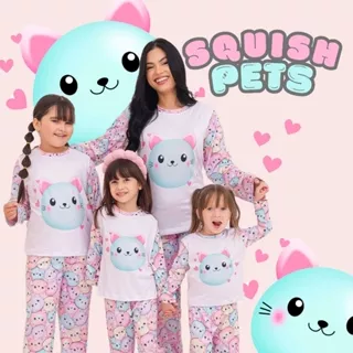 Pijama Infantil Divertido Squish Pets Longo em Oferta na Shopee