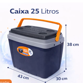 Caixa Térmica Cooler 25 Litros – Praia, Churrasco e Camping – Até 30 Latas com Tampa Porta Copos – Cores Aleatórias