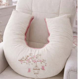 Almofada Amamentação Linho Luxo 100% Algodão Grande  com Zíper Bordado  Menino e Menina