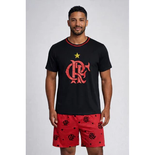 Pijama Adulto Masculino Estampado Curto para o Verão Temático de Time em Oferta na Shopee