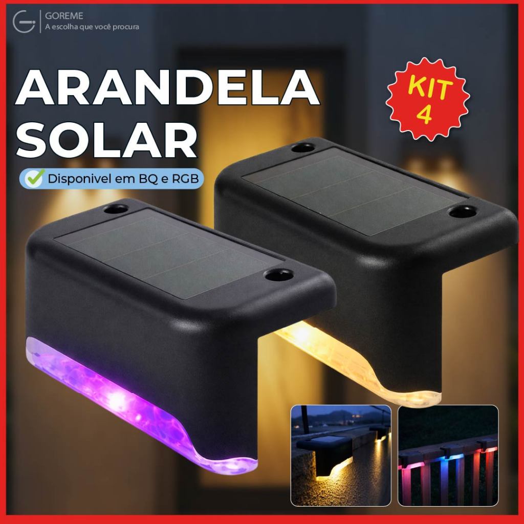 Arandela Solar LED para Degrau Luz Quente ou RGB Luminária de Canto Piso