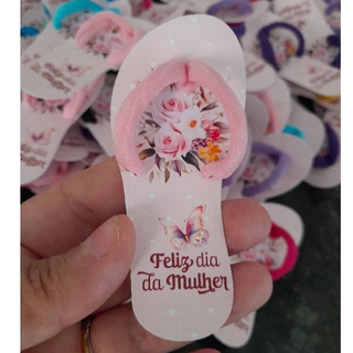 cartão tag chinelo papel lembrancinha dia da mulher elástico para cabelo personalizado acessório de cabelo em Oferta na Shopee