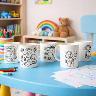Kit 10/25/50 Canecas Sortidas para Colorir 400ml Branco Plástico Criatividade, presente, Comemoração