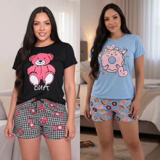 Kit 2 Pijamas  Feminino Baby Doll Short Dormir Atacado Antialergico Promoção em Oferta na Shopee