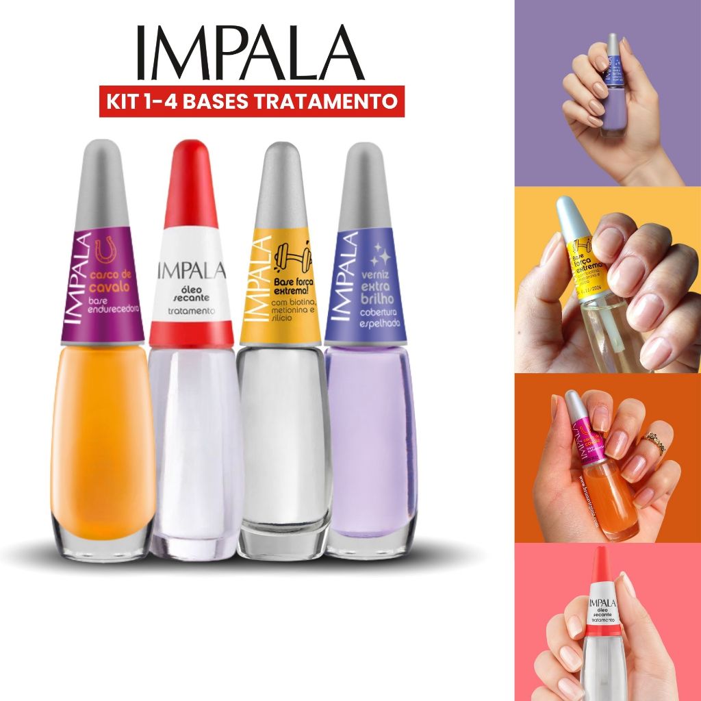 Kit Impala Tratamento Para Unhas Base Fortalecedora Óleo Secante Extra ...