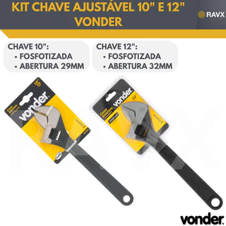 Kit Chave Inglesa Ajustável 10” + 12” Vonder – Fosfatizadas – Aço Carbono – Alta Resistência