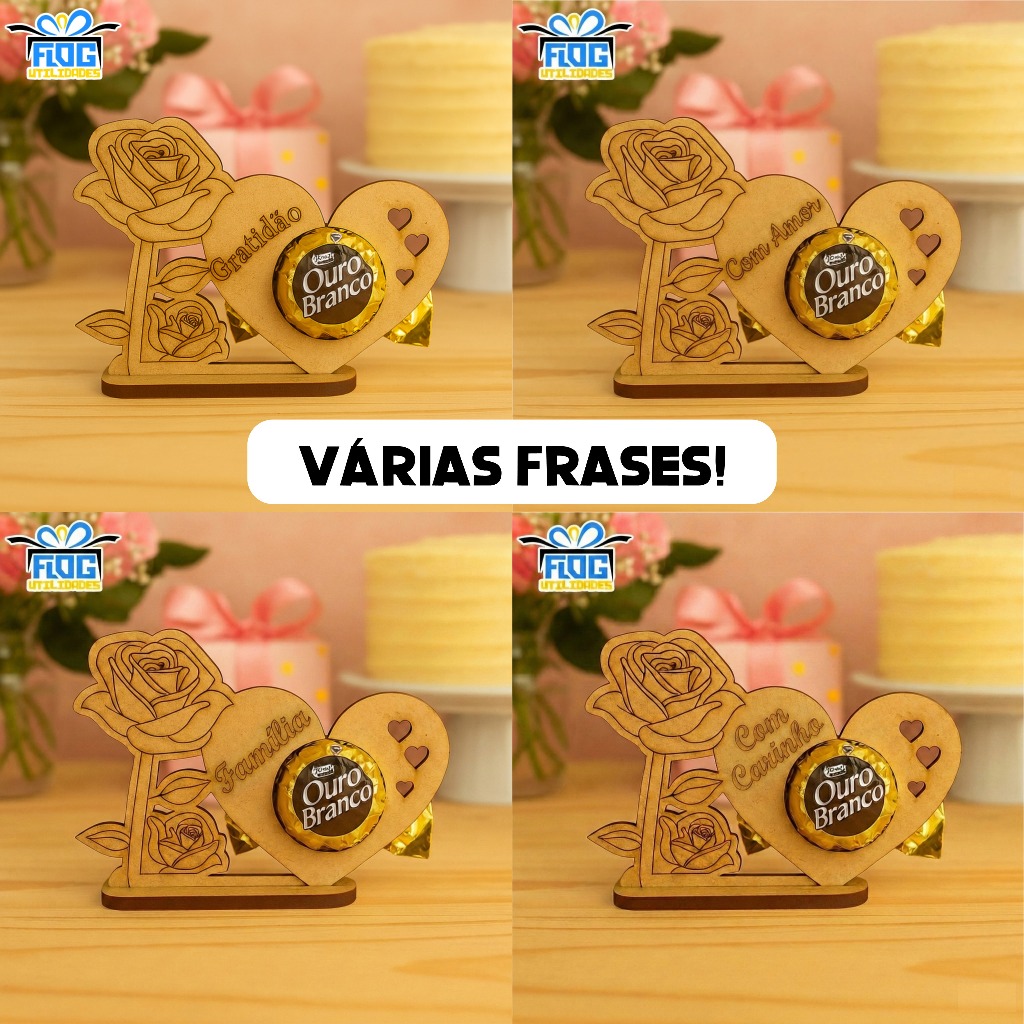Porta bombom Kit Unidades - Porta Bombom Flores Coração Escrita Gratidão - VARIAÇÕES Decorativo / Casa Lar