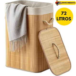 Cesto De Roupa Suja Bambu 72 Litros Dobravel Organizador Forrado Banheiro 60cm Grande Cesto Retangular Lavanderia em Oferta na Shopee