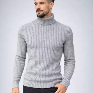 Blusa Masculina Canelada Gola Alta Cacharrel Tricot Inverno Lã Frio Básica 100126