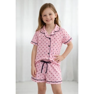 Pijama Americano de verão menina short doll com botões em Oferta na Shopee