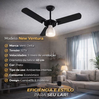 Ventilador Venti Delta New Ventura 40cm 3 Velocidades 127V Preto em Oferta na Shopee