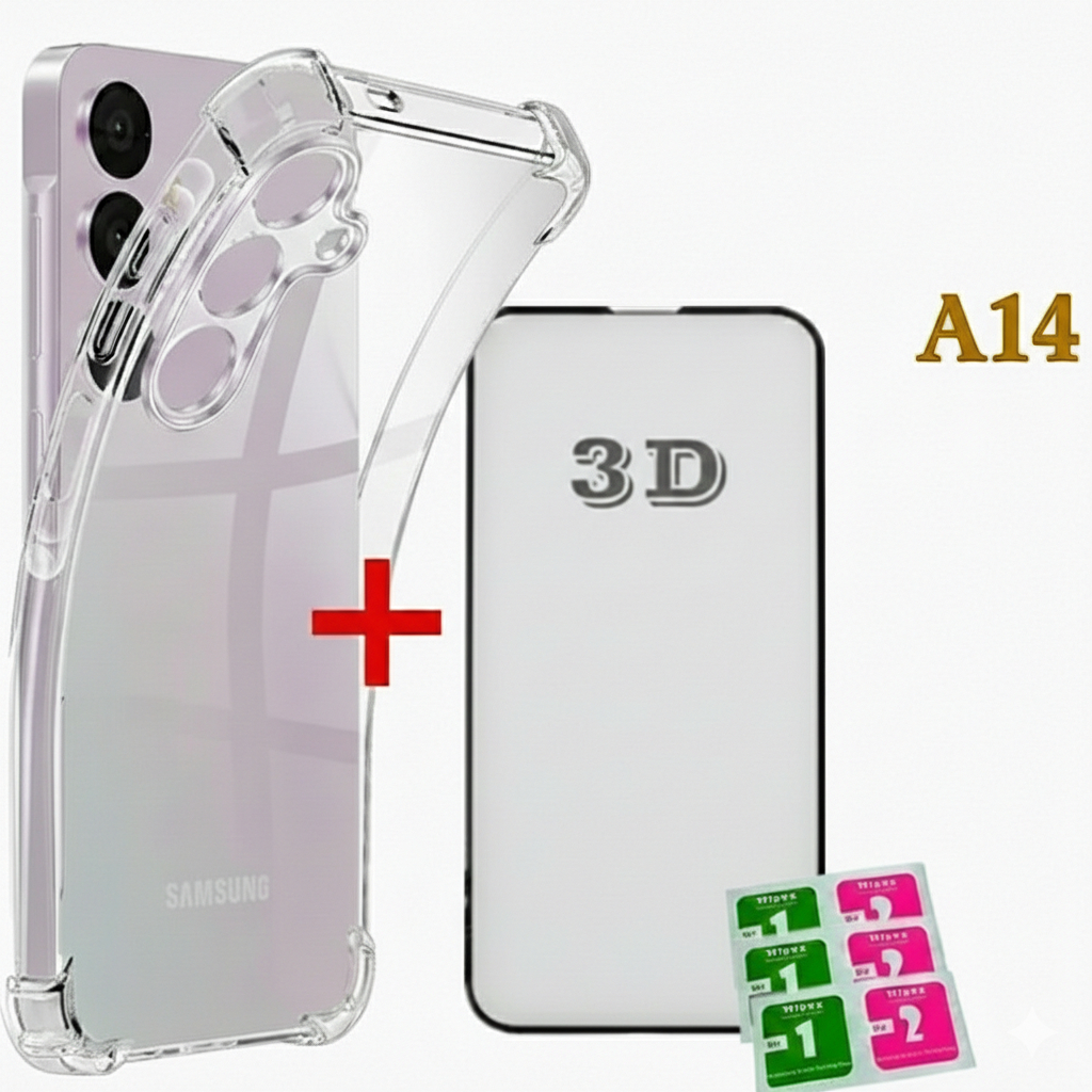 Kit Película De Vidro 3D Samsung Galaxy A14 + Capa Capinha Anti Shock