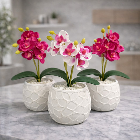 Vasos Decorativos com Orquídea Artificial em Gesso Cerâmico Branco para Sala, Escritório, Casa, Apartamento Decoração — foto 1 — Achou Levou Brasil