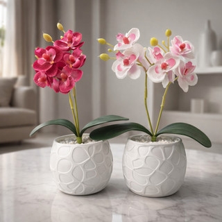 Vasos Decorativos com Orquídea Artificial em Gesso Cerâmico Branco para Sala, Escritório, Casa, Apartamento Decoração — foto 3 — Achou Levou Brasil