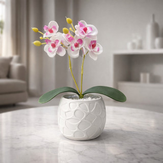 Vasos Decorativos com Orquídea Artificial em Gesso Cerâmico Branco para Sala, Escritório, Casa, Apartamento Decoração — foto 2 — Achou Levou Brasil