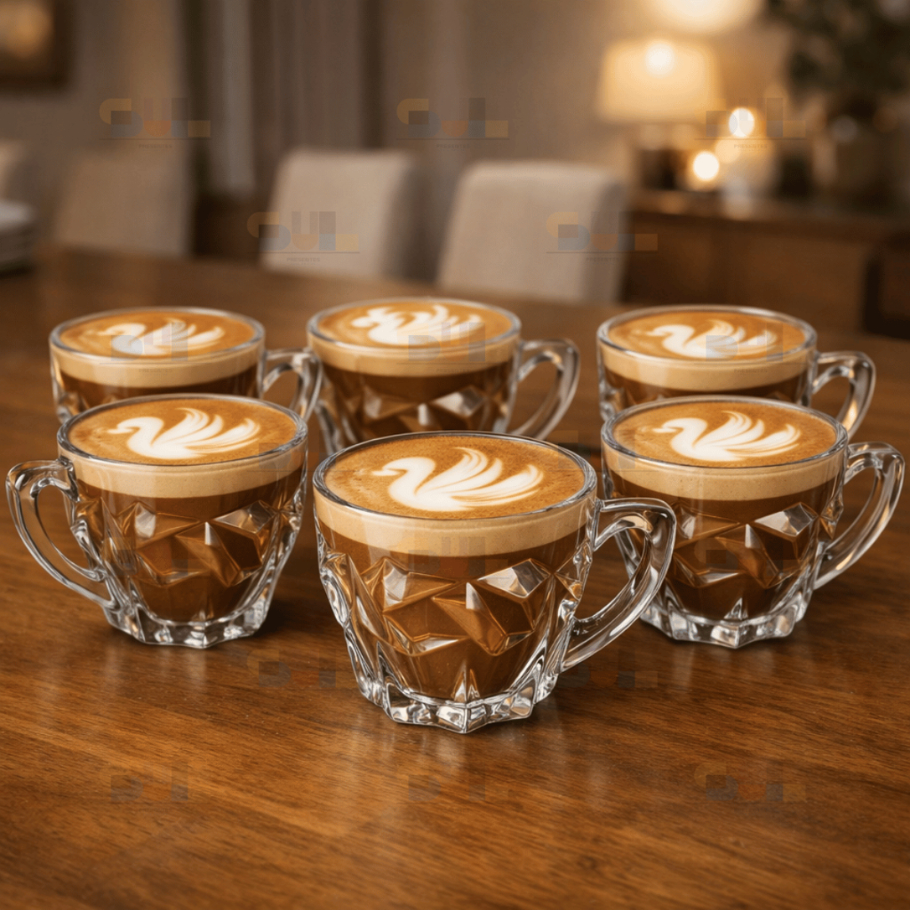 Jogo de Xicaras 6 PEÇAS de Vidro Modelo ROCKS 105ml Moderna Para Cozinha e Café Chá Resistente