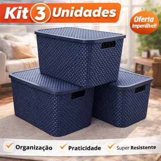 Kit Até 3 Cesto Rattan Arqplast 7L Organizador Multiuso com Tampa – Cesto de Plástico para Casa em Oferta na Shopee