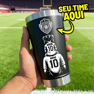 Copo Térmico Personalizado (PRETO) Pai e Filho Torcedores time 473ML Tampa e Abridor Personalizado | Dia Dos Pais