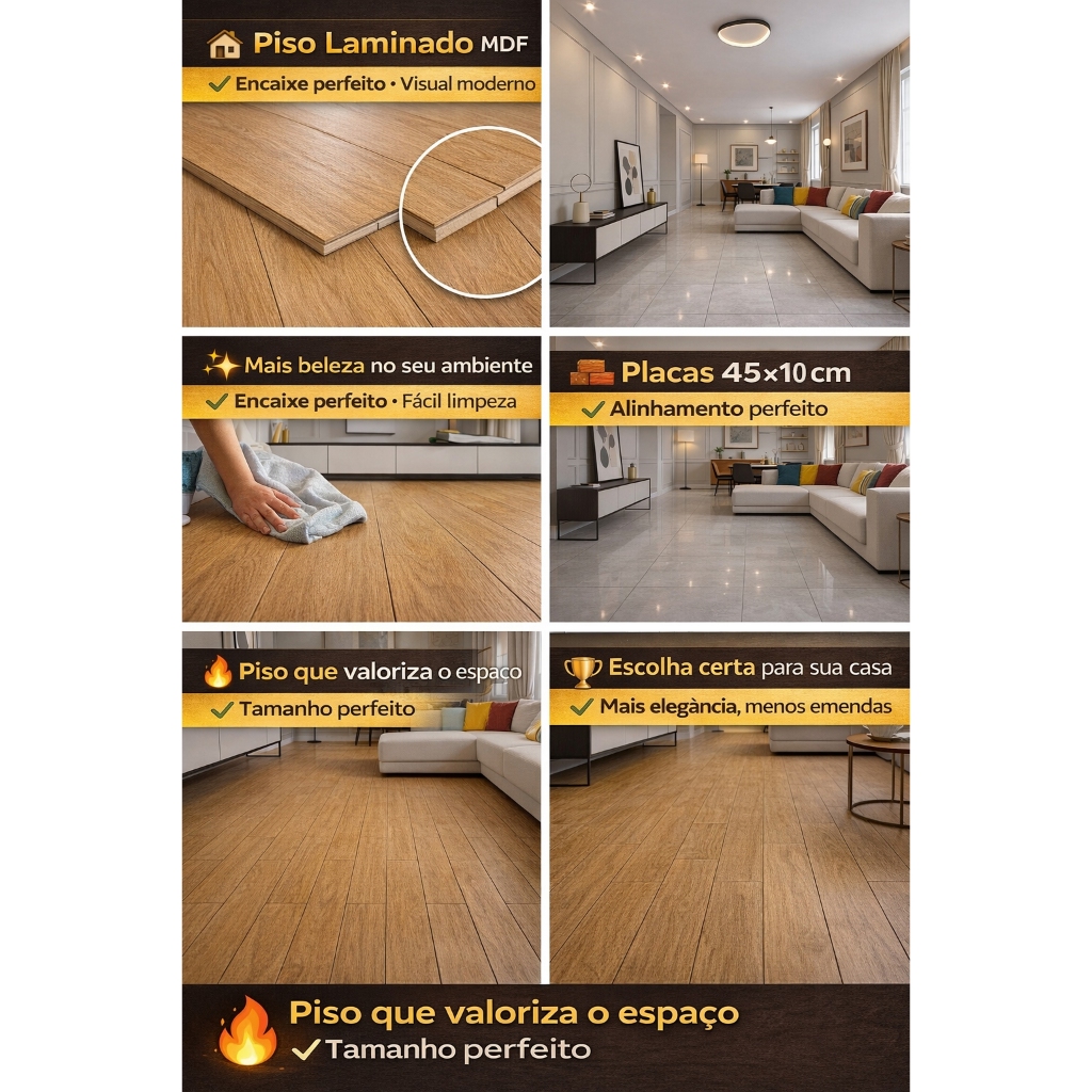 Kit 10 até 50 Placas Piso de Madeira Laminados Placas Mdf Lisos ...