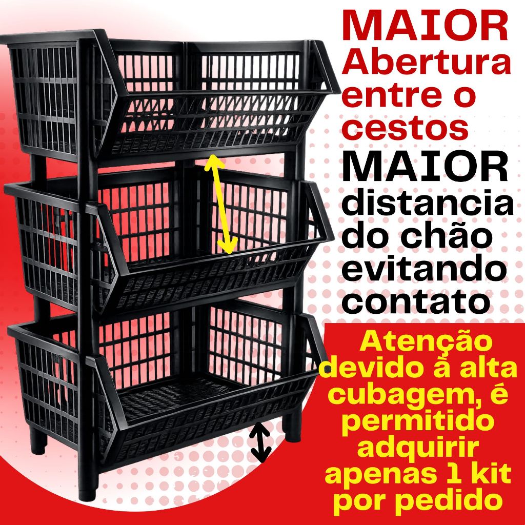 kit 6 Pçs Cesto Empilhavel Expositor Organizador Gondola Med