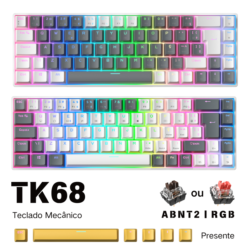 ZIFRIEND TK68 Teclado Mecânico 60% ABNT2 Com Fio Gamer Escritório