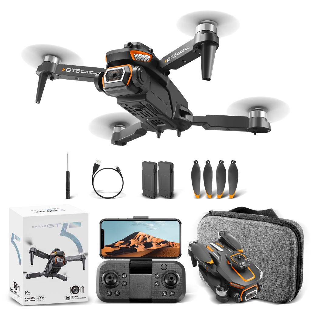 Drone Profissional GT5 4K WiFi FPV - Câmera Dual 50X, 2 Baterias,360 ...