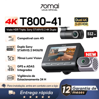 Câmera Veicular 70mai T800 3 Canais Dual 4k Sony STARVIS 2 IMX678 Hdr 4g GPS&ADAS Lumi Vision AI em Oferta na Shopee