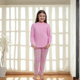 Pijama Infantil Feminino Longo Inverno Manga Longa Calça Blogueira Americano em Oferta na Shopee