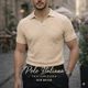 Polo Italiana texturizada sem botão, manga slim Camisa Polo Masculino Luxo Old Money
