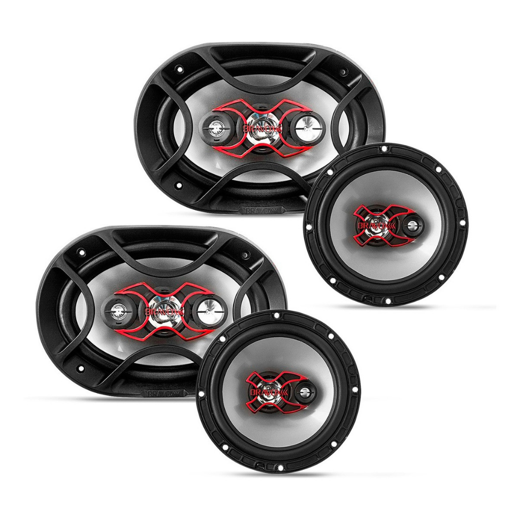 Alto Falante Bravox Kit Facil 6 + Triaxial Quadriaxial 6x9 Cor Preto Som automotivo