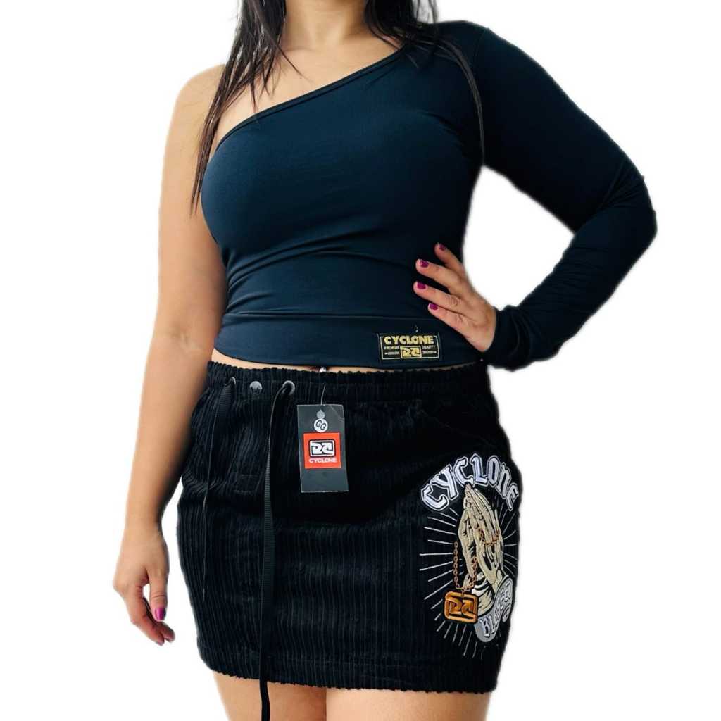 Kit Saia Da Cyclone Veludo Preta Reggae + Cropped Uma Manga New ...